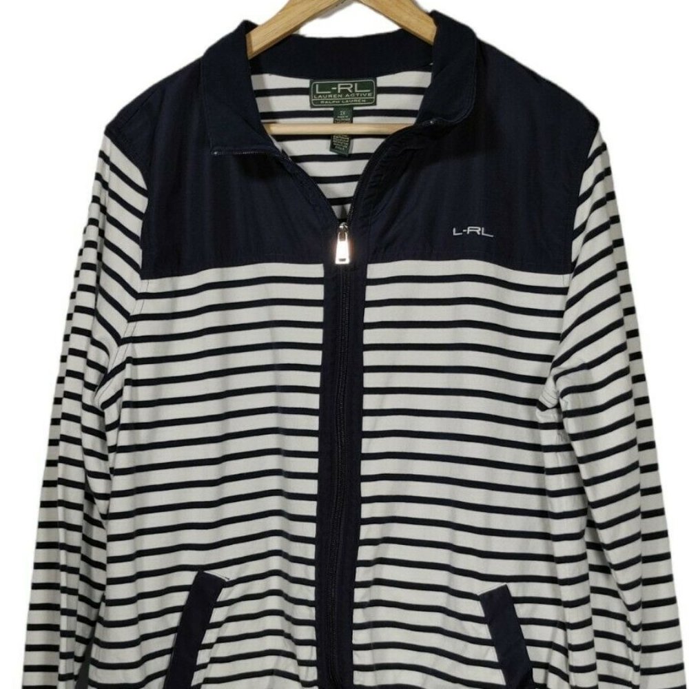 Lauren Ralph Lauren Active Women Striped Nautical Zip Front Jacket 2X